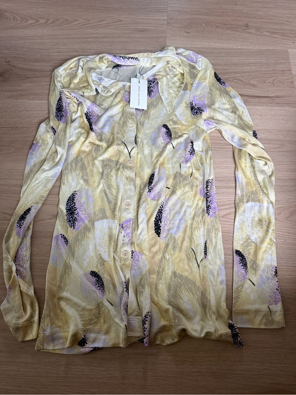 Dries Van Noten Helios Jersey Yellow Abstract Sz M NEW Y2K